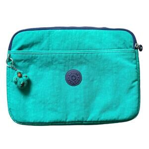Kipling Nylon Laptop Sleeve Zipper Closure Money Keychain In Clay Teal & Purple